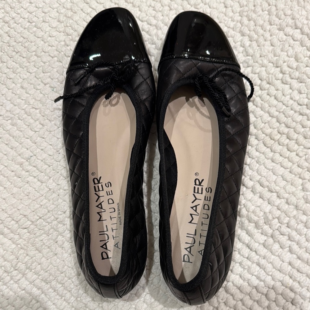 Paul Mayer Black Slip-On Flats with Bow Detail